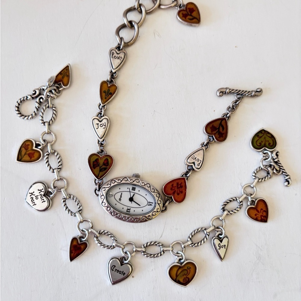 Silver Heart Charm Bracelet with Watch New Battery